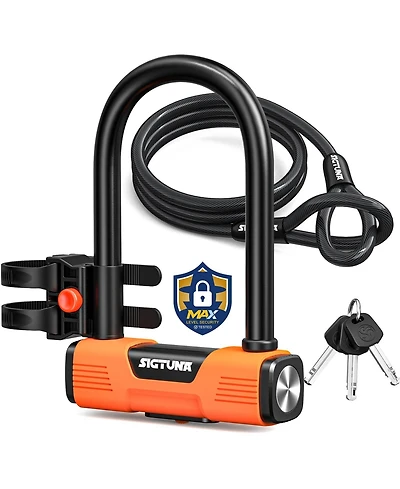 Sigtuna Bike U Lock Heavy Duty Anti Theft with Cable and Mounting Bracket