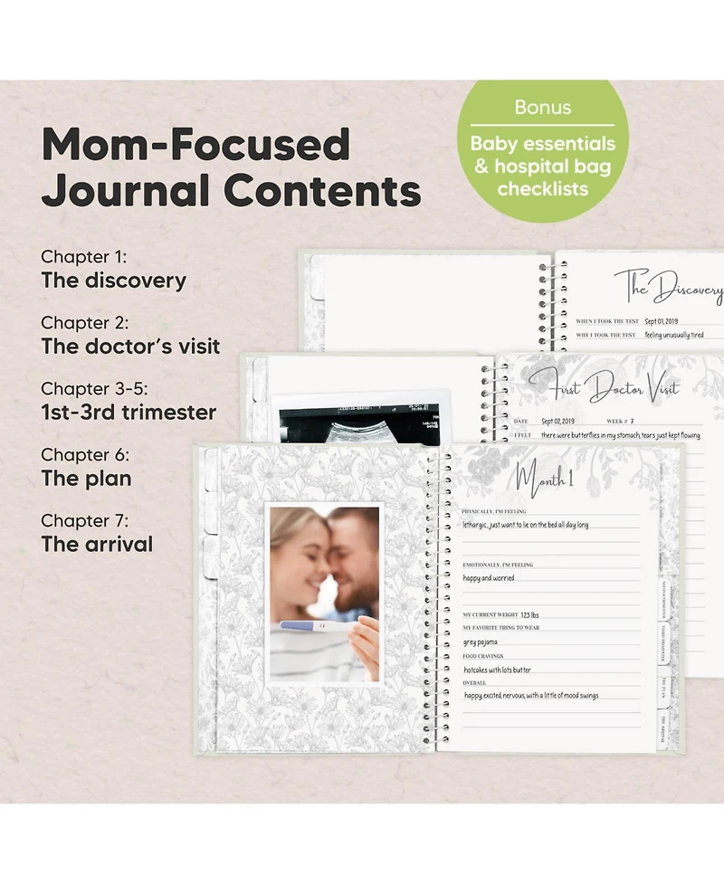 KeaBabies Pregnancy Journal, Announcements, 80 Pages Hard Cover Book For Mom To Be Gift