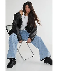 Nasty Gal Women's Studded Straight Leg Denim Jeans