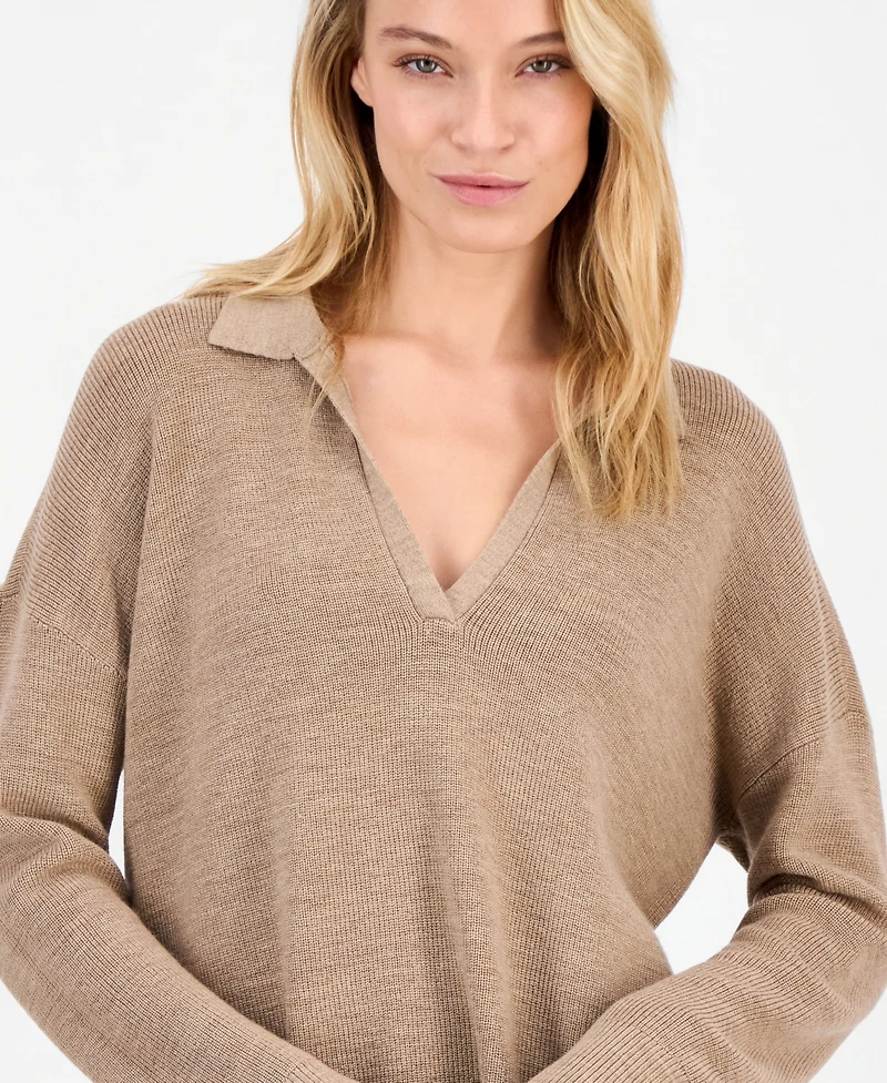 Eileen Fisher Women's Wool Classic-Collar Henley Sweater