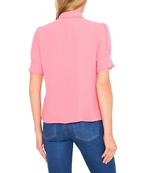 CeCe Women's Scalloped Puff-Sleeve Button-Front Top