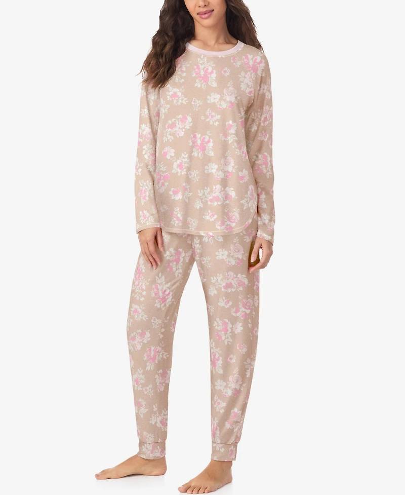 Cuddl Duds Women's Long Sleeve Crewneck Top and Jogger Pajama Set