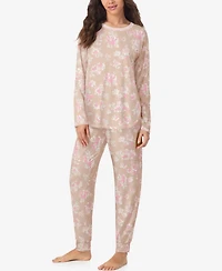 Cuddl Duds Women's Long Sleeve Crewneck Top and Jogger Pajama Set