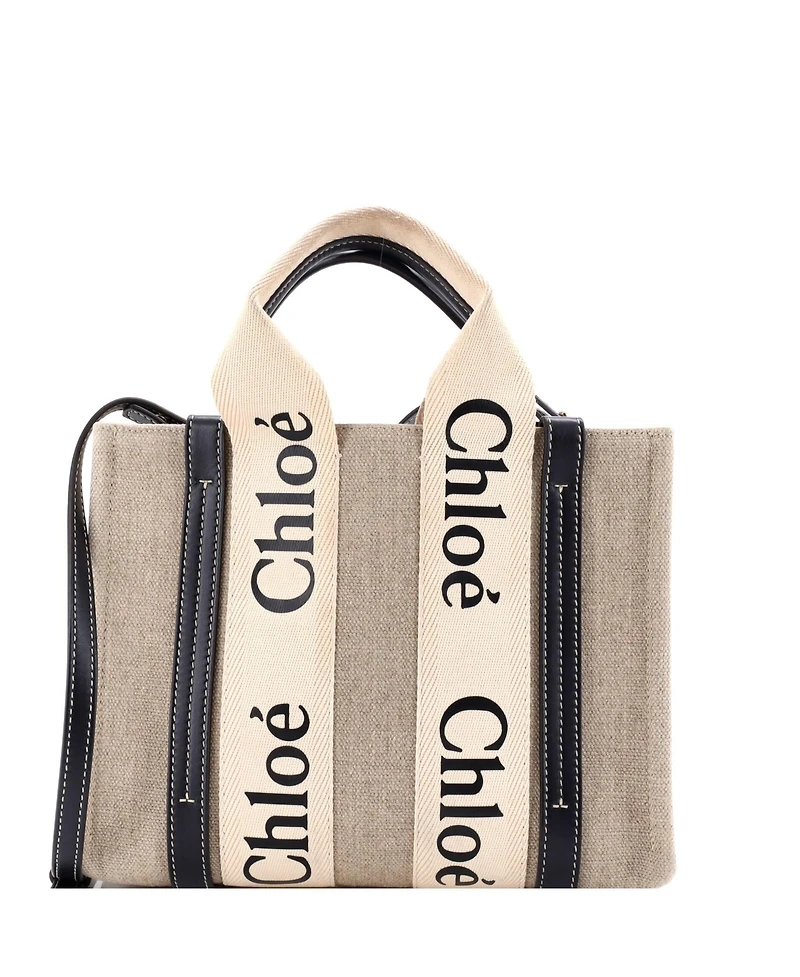 Pre-Owned Chloe Small Woody Tote Canvas with Leather