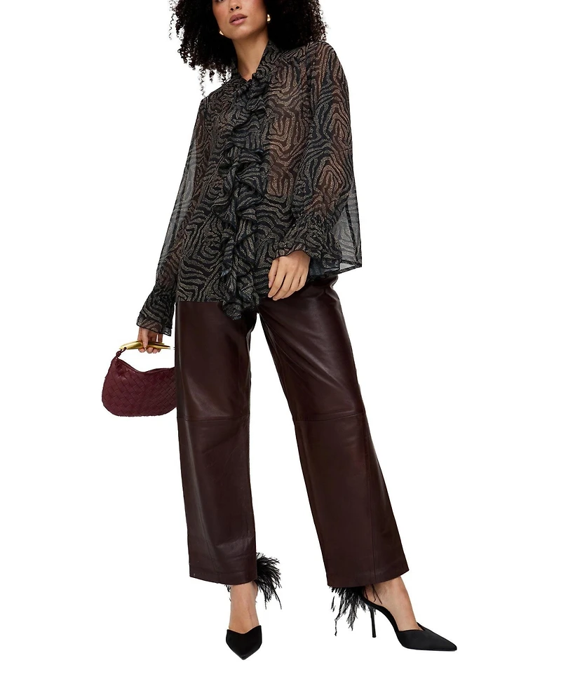 Lily and Lionel London Women's Zendaya Ruffle Detail Zebra Print Shirt