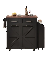 Streamdale 47.2" Farmhouse Kitchen Island with Drop Leaf & Storage, Rolling Cart, Black