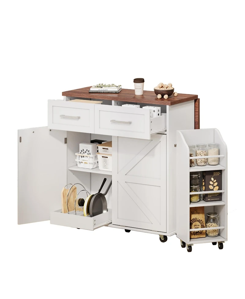 Streamdale Furniture 47.2" Farmhouse Kitchen Island with Drop Leaf & Storage, Rolling Cart