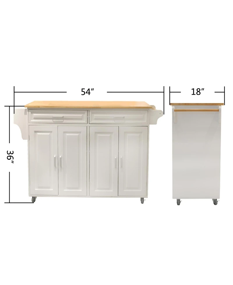 Streamdale Mobile Kitchen Island Cart - Rubberwood Top, Adjustable Shelf