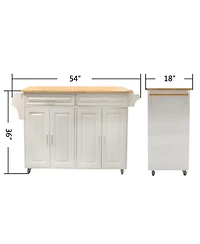 Streamdale Mobile Kitchen Island Cart - Rubberwood Top, Adjustable Shelf