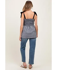 Pinkblush Maternity Black Gingham Smocked Shoulder Tie Top