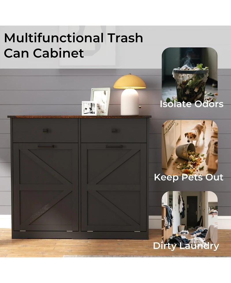 Streamdale Farmhouse Black Double Tilt Out Trash Cabinet w/ Drawer