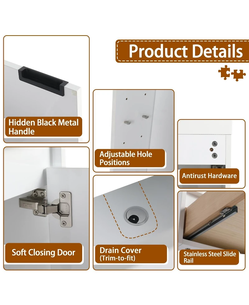 Streamdale 72" White Vanity Combo: 4-Storage & 2-Wall Cabinets, Soft Close