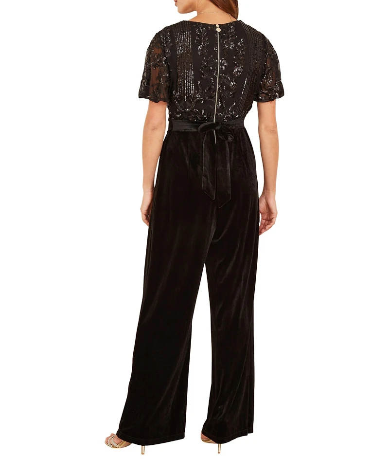 Yumi Women's Wrap Sequin Embellished Velvet Jumpsuit