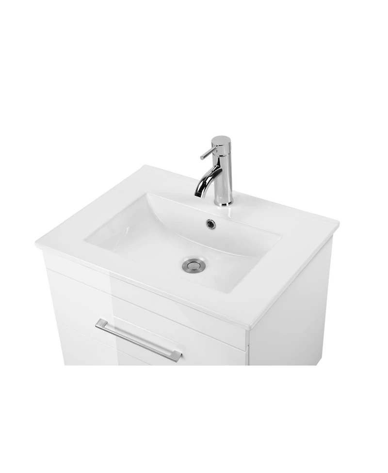 Streamdale 24" White Gloss Wall-Mount Vanity, Double Drawer, Ceramic Sink