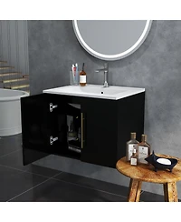Streamdale 24" Black Bathroom Vanity w/ Sink, Gold Handle