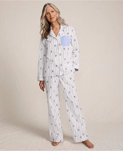 Lands' End Women's Cotton Poplin 2 Piece Pajama Set - Long Sleeve Top and Pants