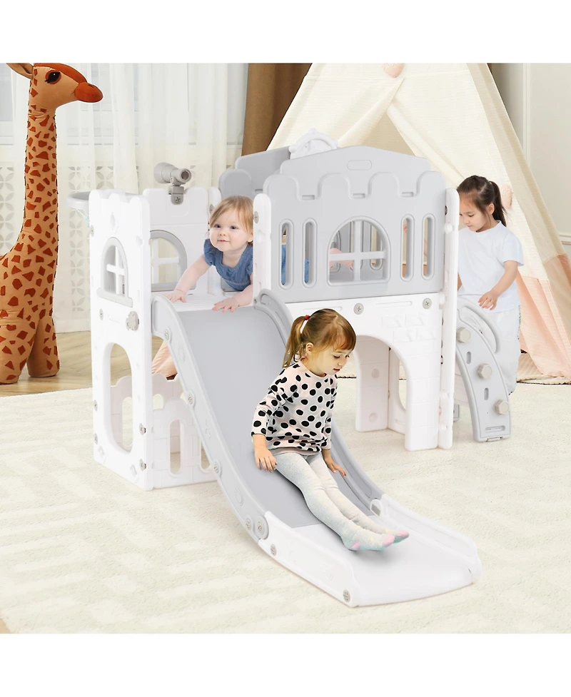 Gymax 9 1 Toddler Slide L Shaped Kids & Climber Playset w/ Basketball Hoop