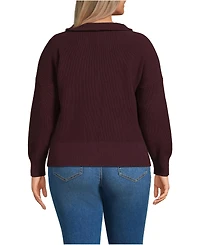 Lands' End Plus Drifter Shaker Wedge Quarter Zip Sweater