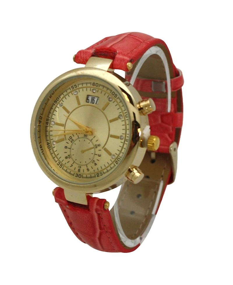 Multicolored Gold Face Leather Strap Watch