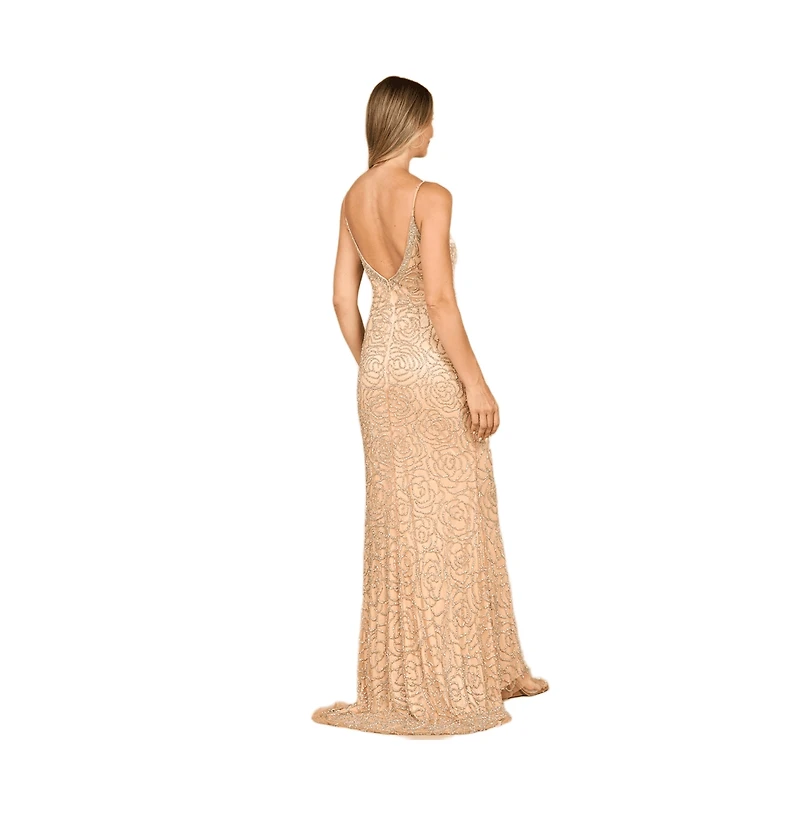Lara Women's Fitted Beaded Gown with Spaghetti Straps