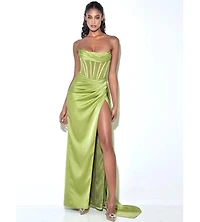 Miss Circle Women's Prisa Lime High Slit Satin Corset Gown