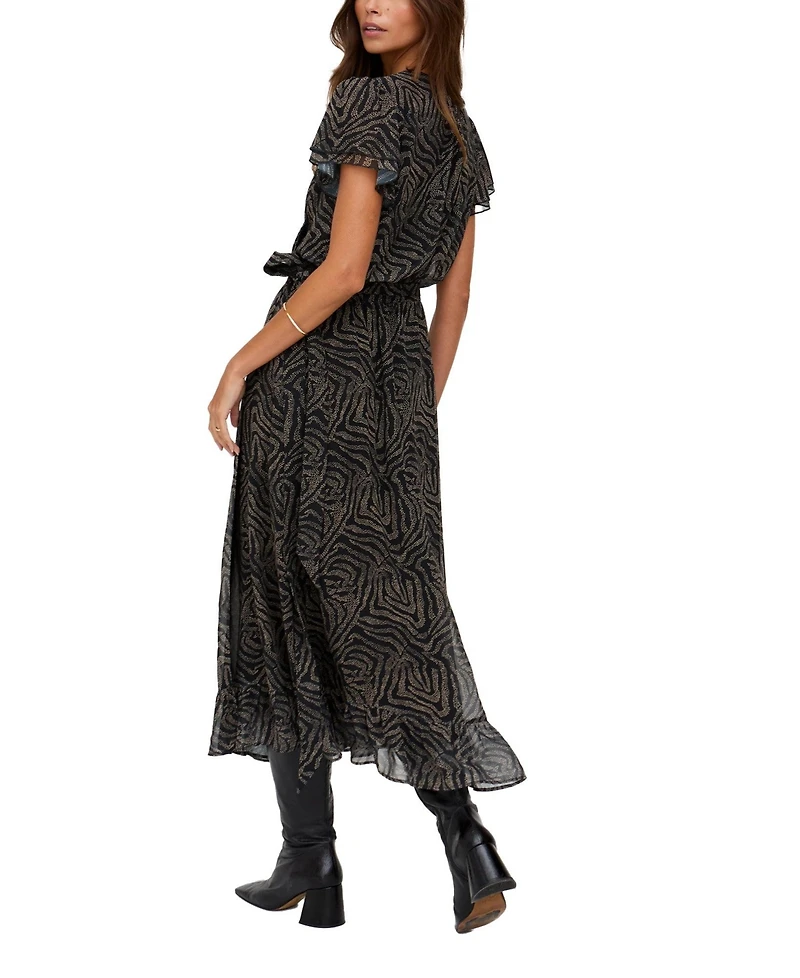 Lily and Lionel London Women's Devina Ruffle Detail Zebra Print Maxi Dress