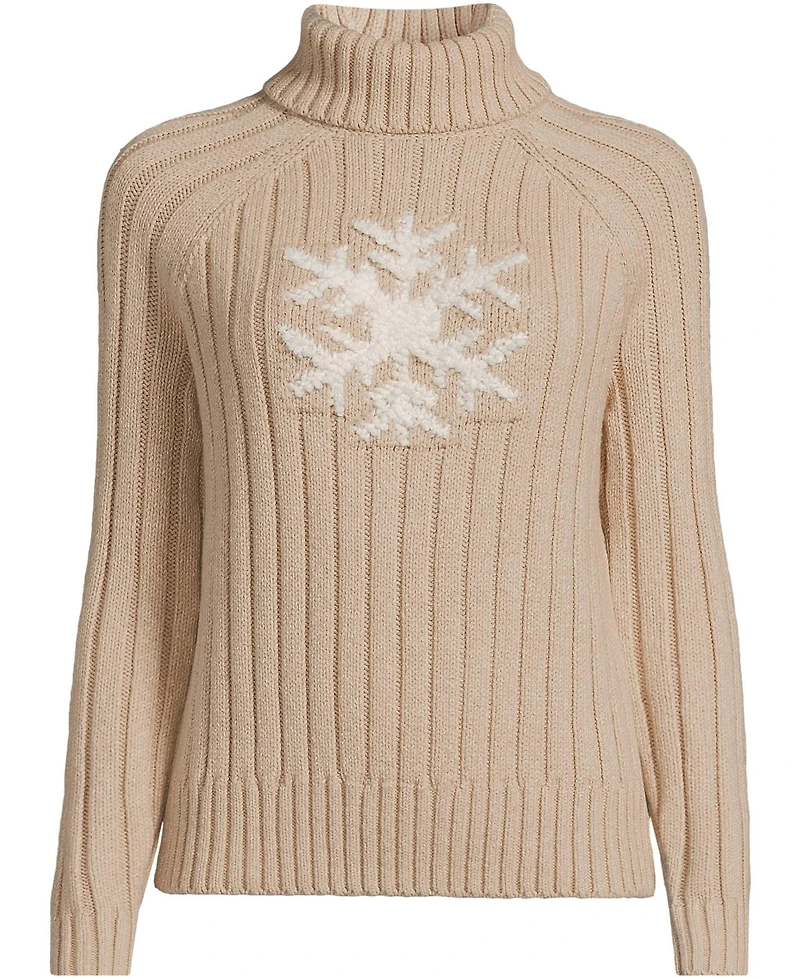 Lands' End Women's Cozy Lofty Placed Jacquard Turtleneck with Cables Sweater