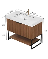 Streamdale Carrara Stone Top Vanity: Walnut Cabinet, Ceramic Basin