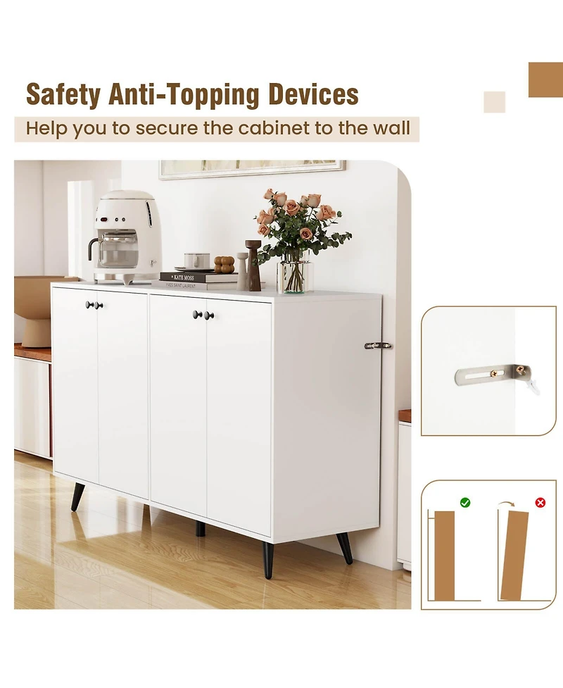 Costway Buffet Sideboard Mid Century Modern 4-Door Storage Cabinet 50" Accent Cabinet