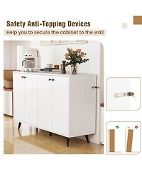 Costway Buffet Sideboard Mid Century Modern 4-Door Storage Cabinet 50" Accent Cabinet