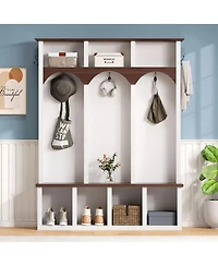 Streamdale Farmhouse Hall Tree Bench Shoe Cabinet - Walnut & Black