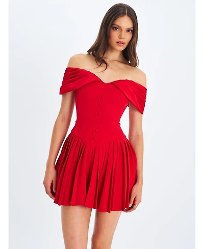 Miss Circle Women's Narelle Crimson Off-Shoulder Sweetheart Drop Waist Mini Dress