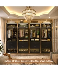 Aheaplus 23.6'' Freestanding Closet System with 2 Drawers and 6 Shelves, 2FT Small Walk-in Organizer Hanging Rod