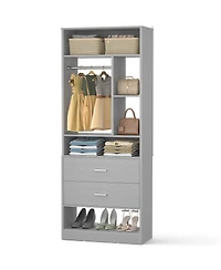 Aheaplus 23.6'' Freestanding Closet System with 2 Drawers and 6 Shelves, 2FT Small Walk-in Organizer Hanging Rod