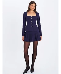 Miss Circle Women's Skyla Indigo Square Neckline Peplum Blazer