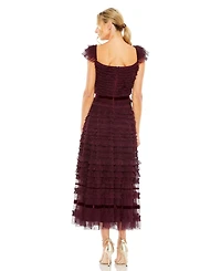 Mac Duggal Women's Ruffle Cap Sleeve Embellished Tiered Midi Dress