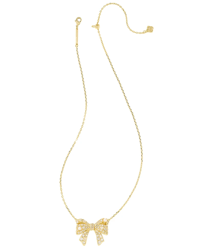Kendra Scott 2-Piece Freshwater Cultured Pearl (2.8mm-7mm) Krista Bow Pendant Necklace and Ashton Stud Earrings Gift Set