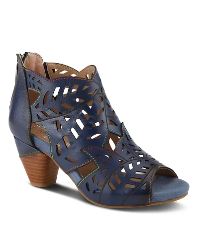 L Artiste Women s Icon Laser-Cut Leather Bootie with Ombre Edge and Zipper Closure