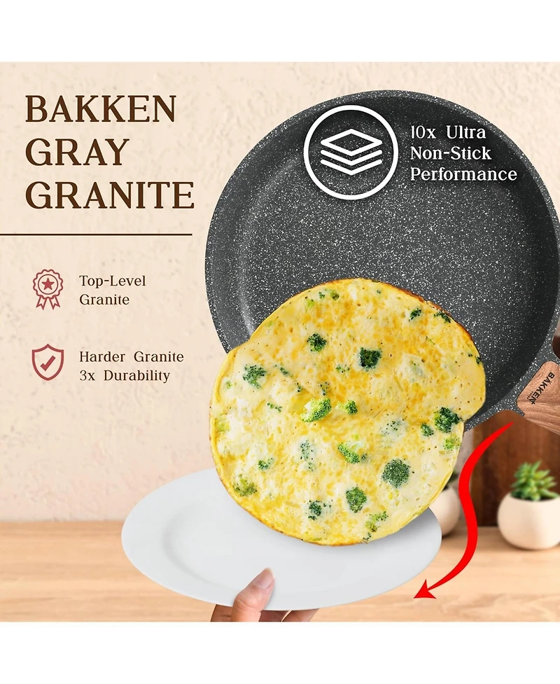 Bakken-Swiss 20-Piece Kitchen Cookware Set - Granite Non-Stick Eco-Friendly for All Stoves & Oven-Safe Marble coating