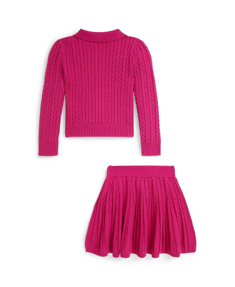 Polo Ralph Lauren Girls 2T-6X 2-Piece Crewneck Cardigan and Skirt Set