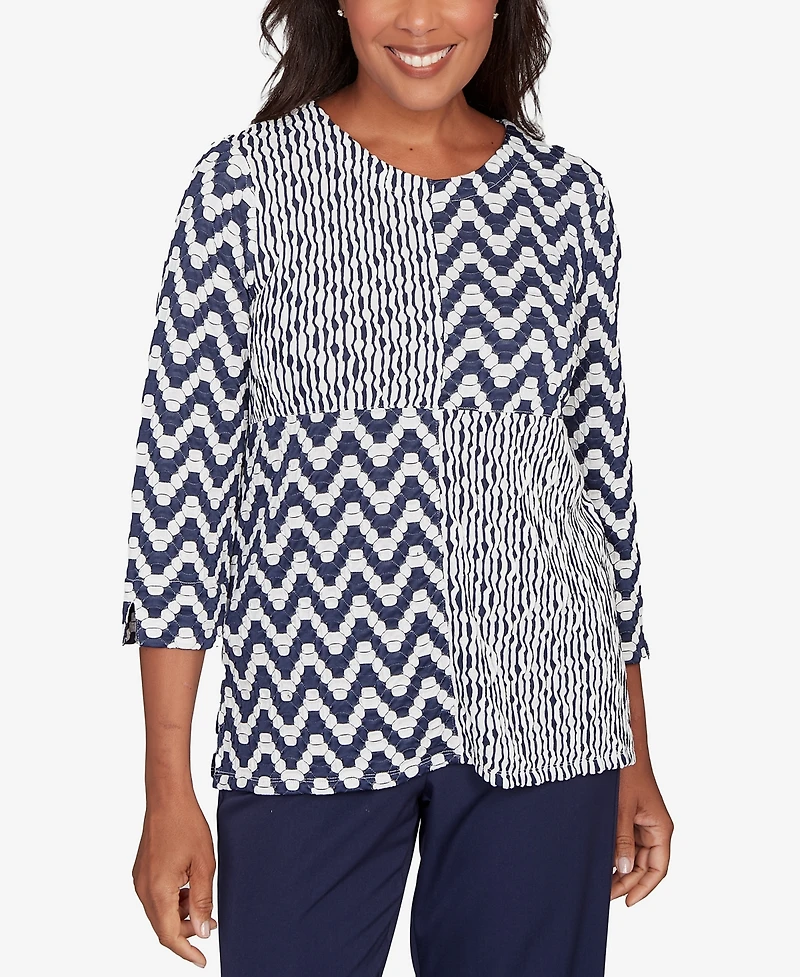 Alfred Dunner Plus Saratoga Springs Textured Panel Spliced Knit Top