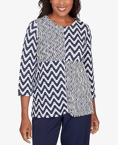 Alfred Dunner Plus Saratoga Springs Textured Panel Spliced Knit Top