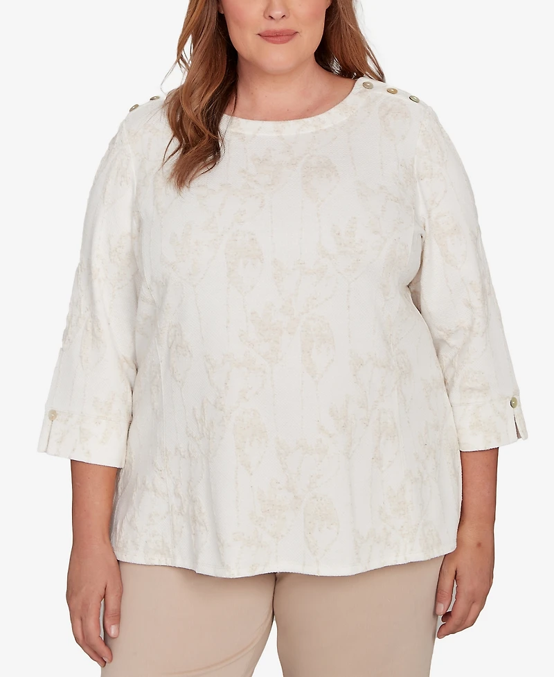 Alfred Dunner Plus Saratoga Springs Raised Texture Floral Design Knit Top