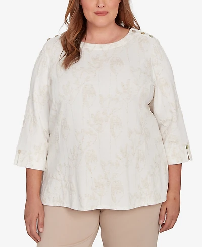 Alfred Dunner Plus Saratoga Springs Raised Texture Floral Design Knit Top