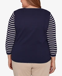 Alfred Dunner Plus Saratoga Springs Heart Motif Detail Striped Sweater
