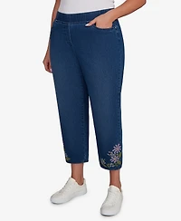Alfred Dunner Plus Hilton Head Cross Stitch Flower Embroidery Ankle Jeans