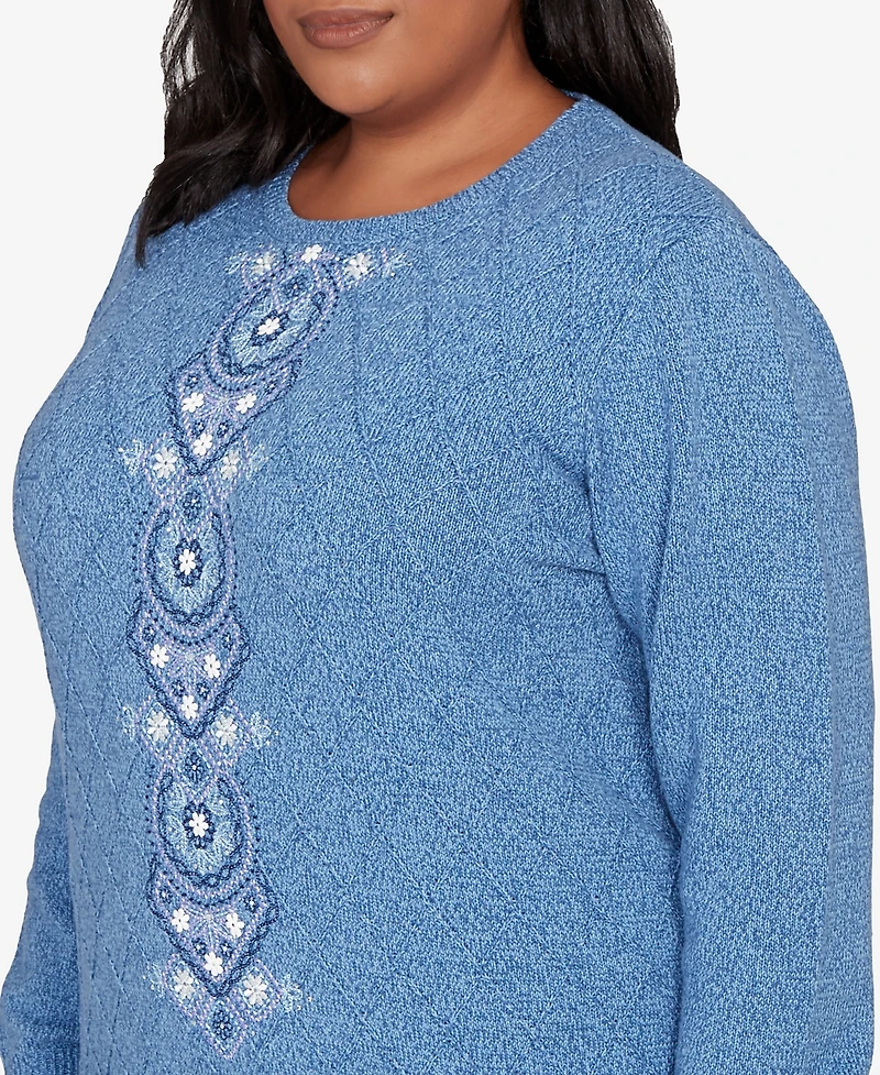 Alfred Dunner Plus Hilton Head Center Embroidery Accent Sweater