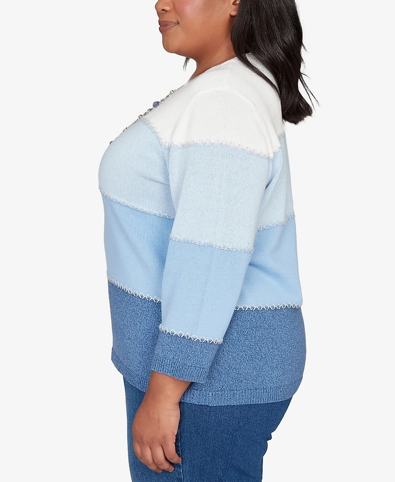 Alfred Dunner Plus Hilton Head Ombre Stripe Sweater with Necklace