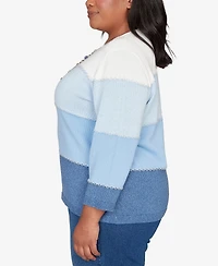 Alfred Dunner Plus Hilton Head Ombre Stripe Sweater with Necklace
