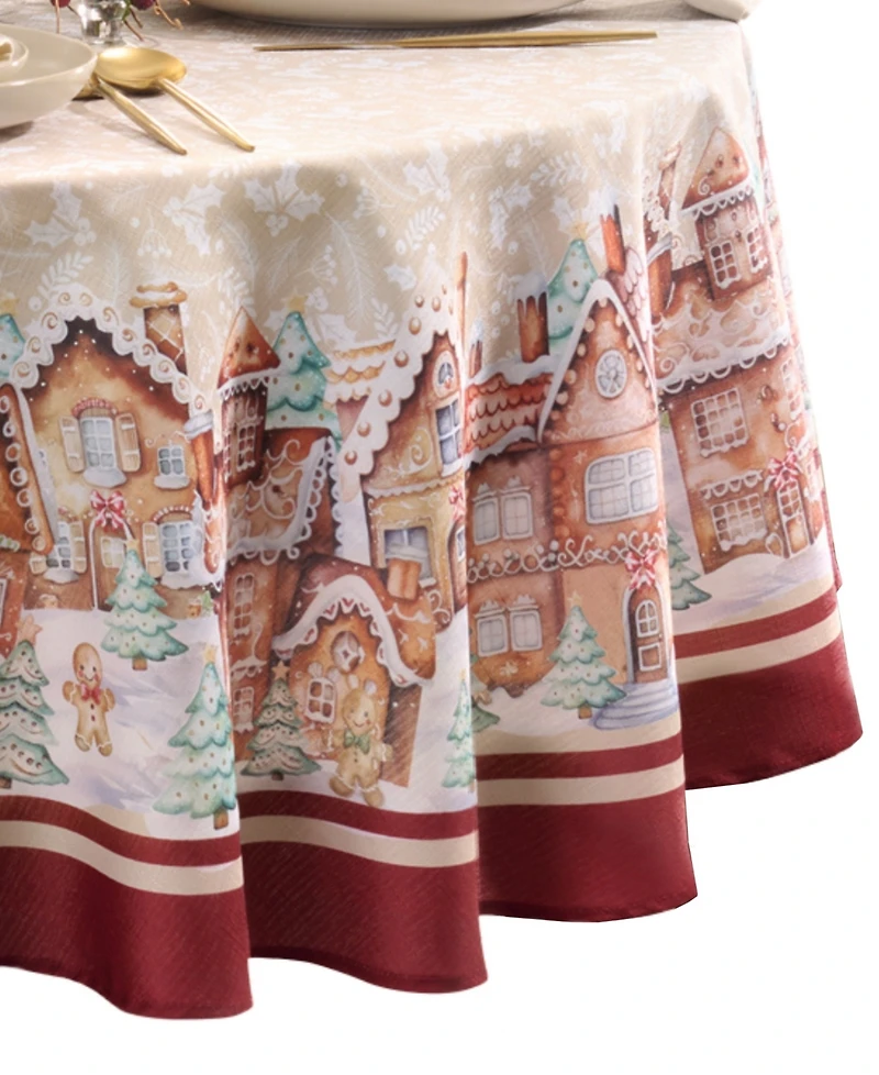 Elrene Gingerbread Bliss Printed Round Tablecloth, 70"